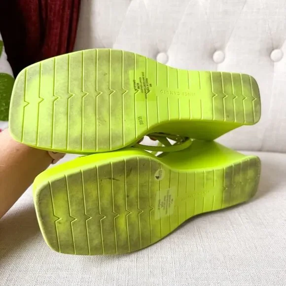 Vince Camuto Acid Lime Green Wedge Platform Leather Sandals - Picture 10 of 10
